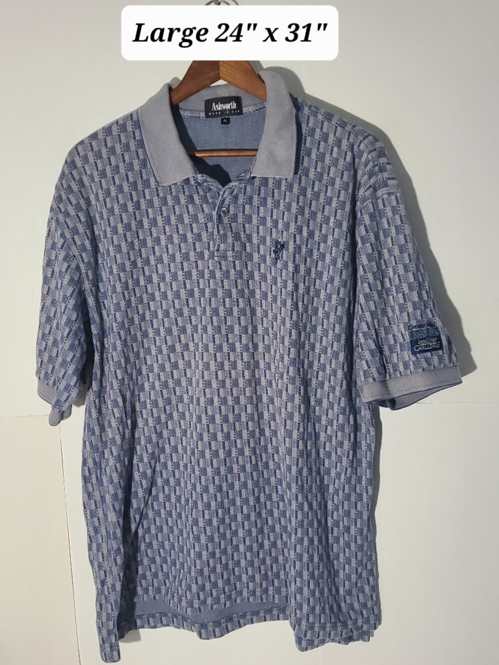 Vintage 90s Ashworth Blue Geometric Men's Large Polo Made in USA
